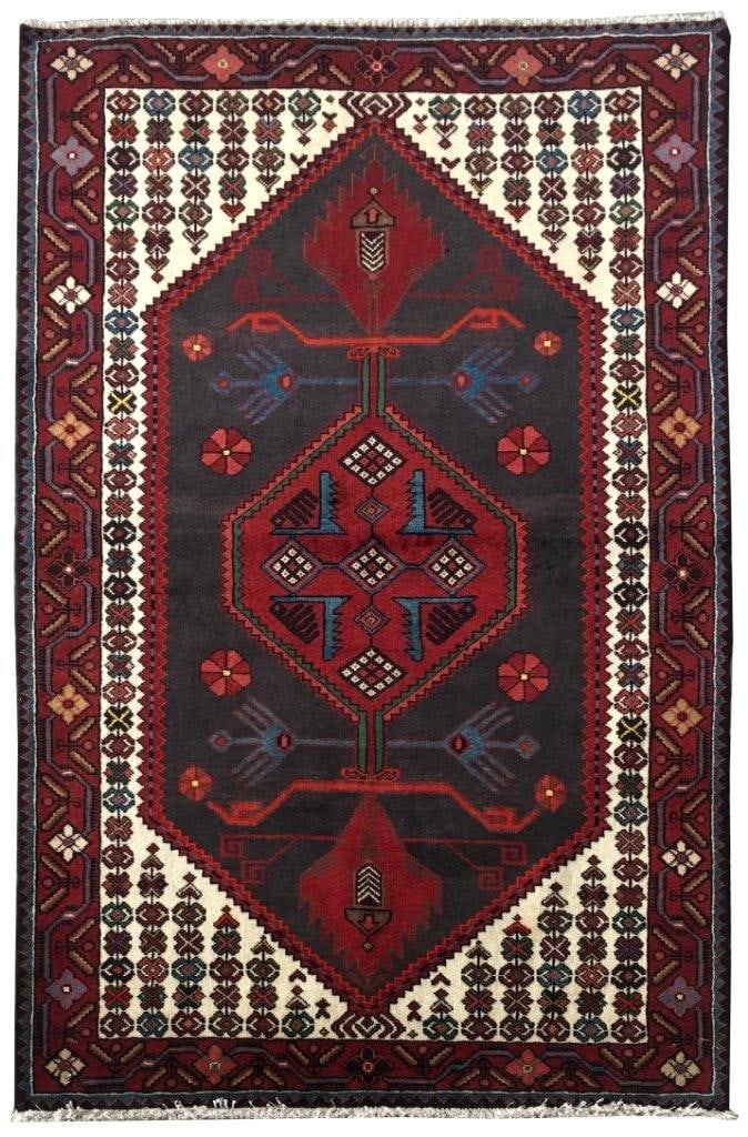 4.3 x 6.7 Handmade Red Blue Persian Hamadan Rug from Iran: 4.3 x 6.7 Handmade Red Blue Persian Hamadan Rug from Iran Free continental US Shipping Transform your living space with this exquisite 4' x 7' Red & Blue Persian Hamadan Rug. Handcrafted by skilled ar