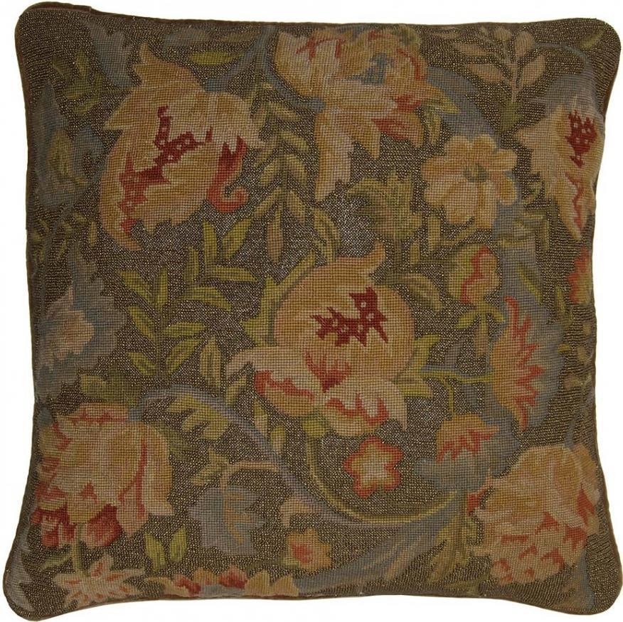 Provence Home Handmade Beaded Floral Needlepoint Pillow 20x20 Rust Finish (1 of 1)