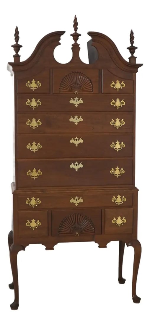 Cherry Wood Highboy with Queen Anne Legs and Spiral Finials (1 of 10)