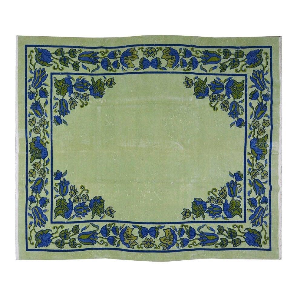 9'7" x 11'4" Hand-Knotted Wool Chinese Art Deco Area Rug: 9'7" x 11'4" Hand-Knotted Wool Chinese Art Deco Area Rug This vintage Chinese Art Deco rug is meticulously hand-knotted from wool, showcasing traditional craftsmanship with a contemporary design sensi