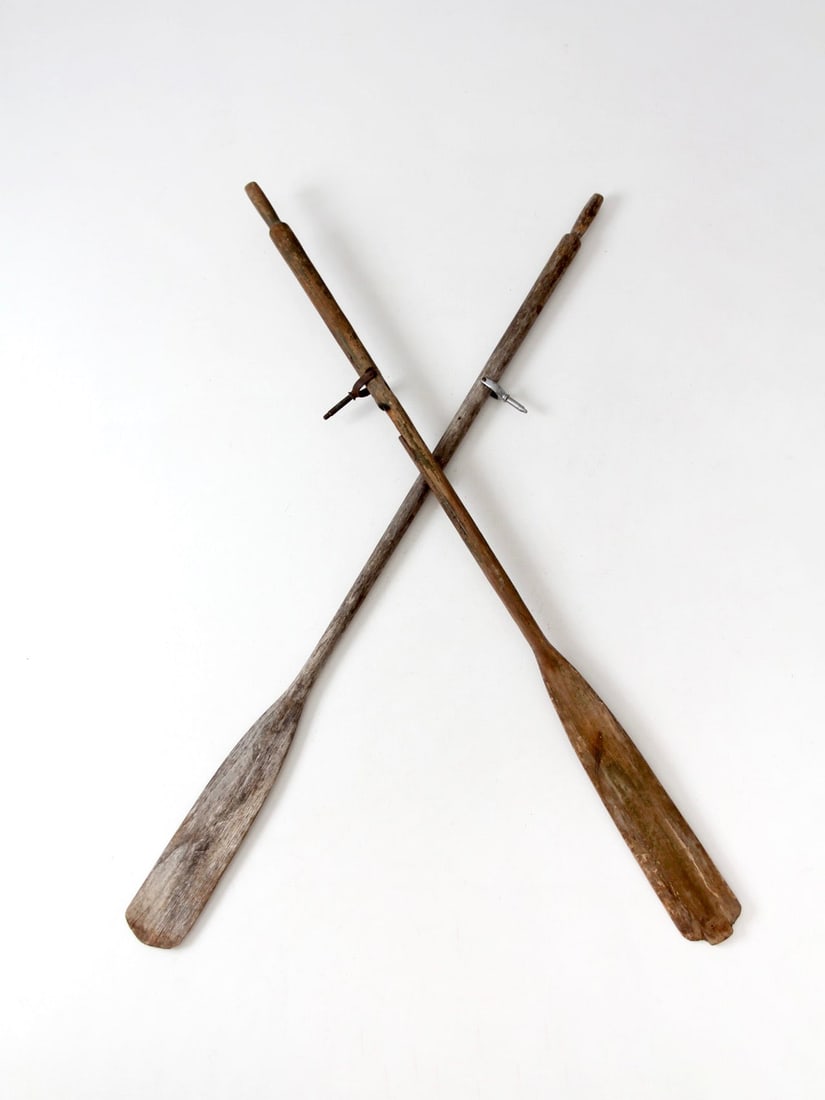 Vintage Wooden Boat Oars Mismatched Pair 71.75 inch (1 of 14)