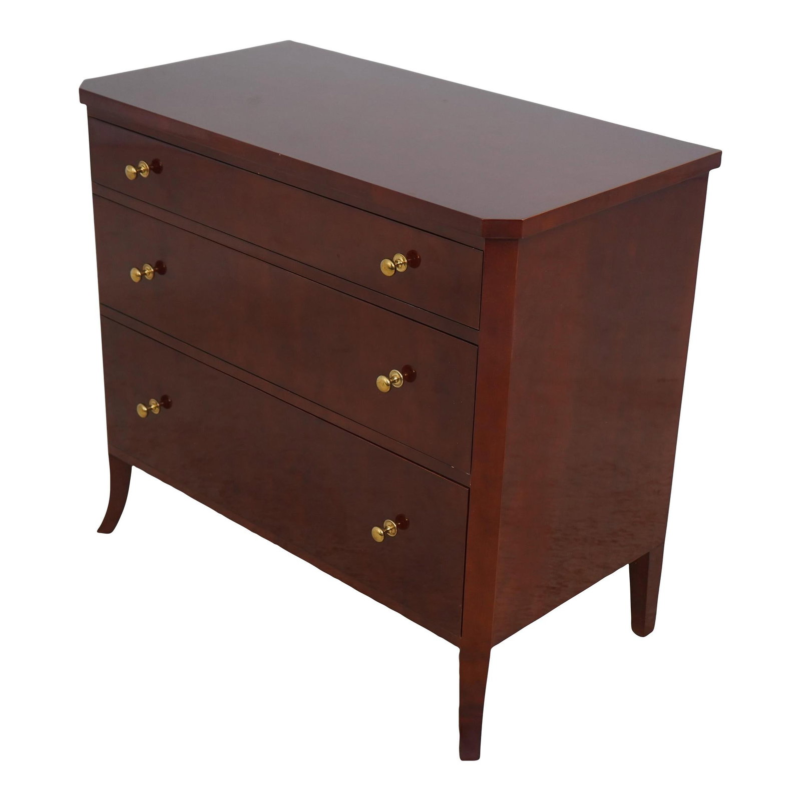 Regency Style Cherry Wood 3 Drawer Bachelor Chest: Regency Style Cherry Wood 3 Drawer Bachelor Chest This exquisite Cherry 3 Drawer Regency Style Bachelor Chest features a rich high sheen finish and solid brass hardware, showcasing the elegant design 