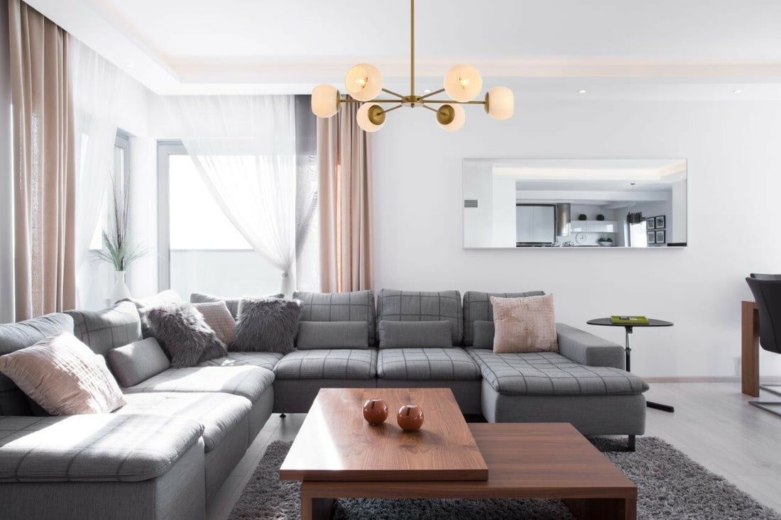 Brass Briggs 6 Light Pendant Chandelier with White Glass Shades (1 of 8)