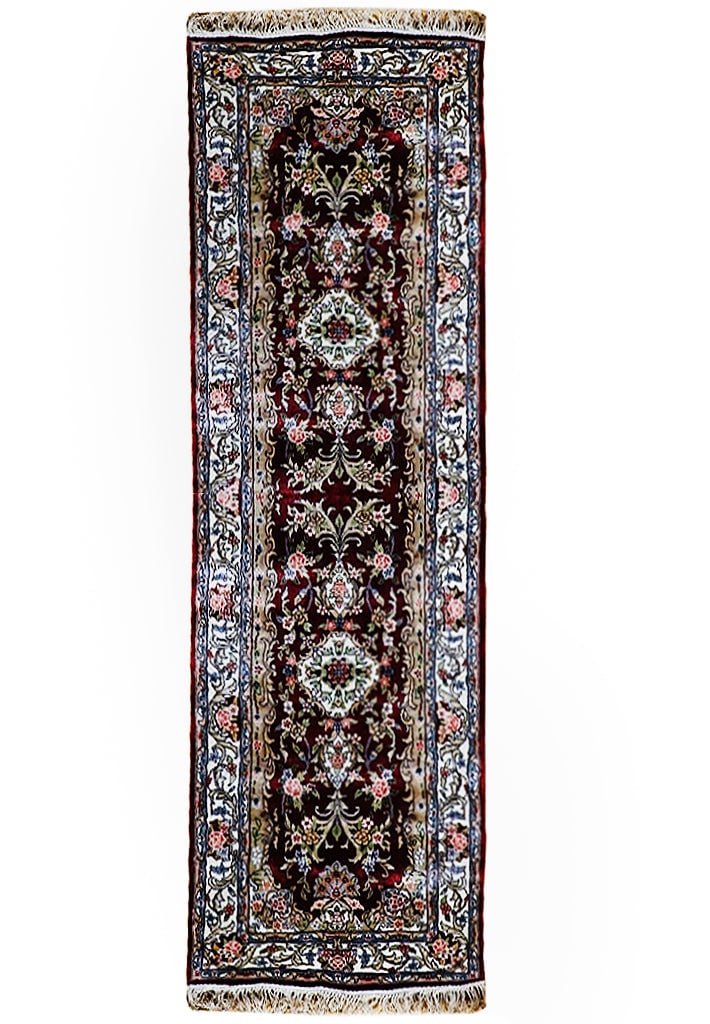 Berry Red Bamboo Silk Aubusson Runner 2.7 x 8 Handmade French Design (1 of 6)