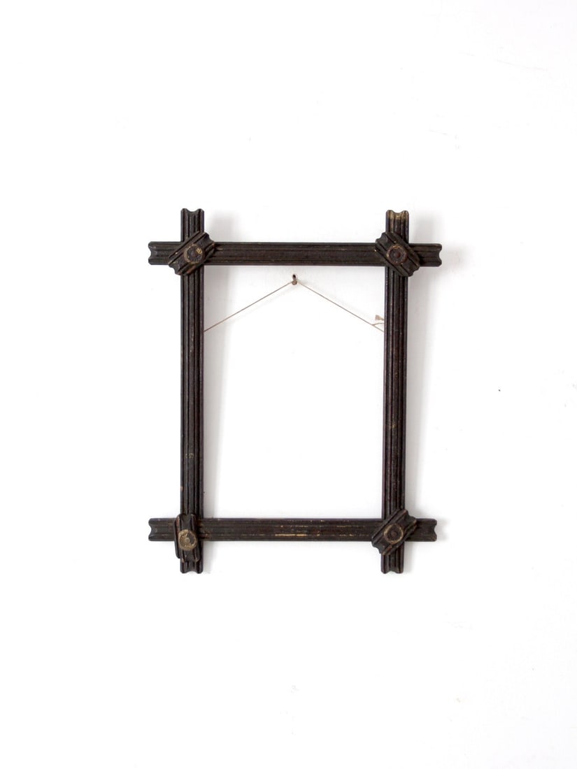 Antique Tramp Art Picture Frame Rustic Geometric Design 19.5 x 15.5: Antique Tramp Art Picture Frame Rustic Geometric Design 19.5 x 15.5 This antique picture frame beautifully exemplifies the intricate artistry of tramp art, a unique folk art form created by itinerant 