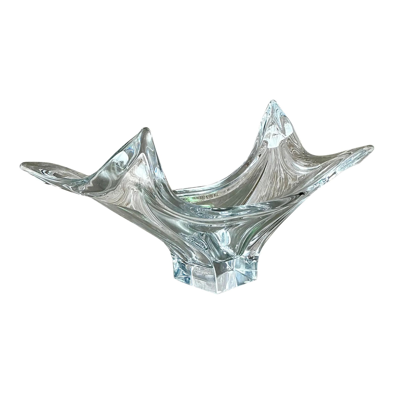 Vintage Cofrac Art Ferrier Crystal Bowl Boho Elegance 16.75" L: Vintage Cofrac Art Ferrier Crystal Bowl Boho Elegance 16.75" L Experience the perfect blend of sculptural elegance and bohemian artistry with this stunning vintage Cofrac Art Ferrier crystal bowl. Its