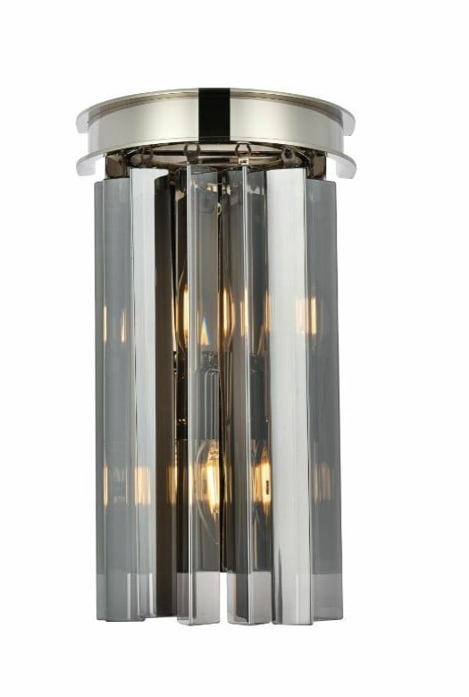 Sydney Crystal Wall Sconce Polished Nickel 1 Light 14 inch: Sydney Crystal Wall Sconce Polished Nickel 1 Light 14 inch This modern wall sconce from the Sydney Collection features a polished nickel finish with royal cut crystal accents and a silver shade. Desig