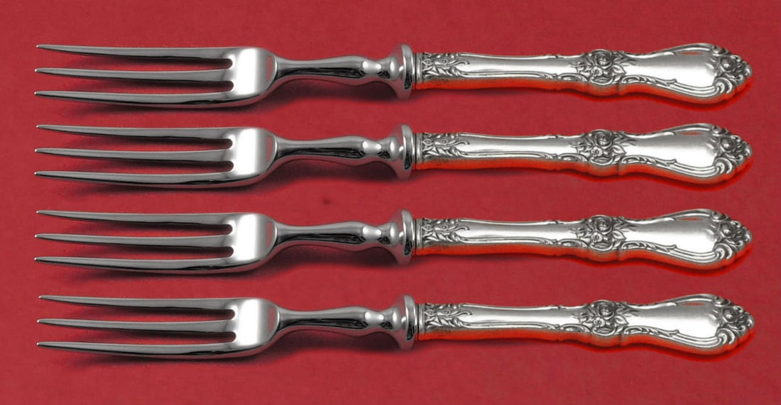 Wallace Royal Rose Sterling Silver 4-Piece Fruit Fork Set 6" (1 of 2)