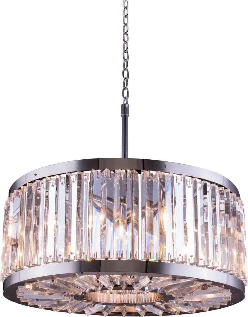 Elegant Lighting Chelsea Pendant Lamp Polished Nickel Crystal 28 Inch: Elegant Lighting Chelsea Pendant Lamp Polished Nickel Crystal 28 Inch Illuminate your space with this stunning Gleaming Nickel and Crystal Pendant Light, designed in the Hollywood Regency style. This 