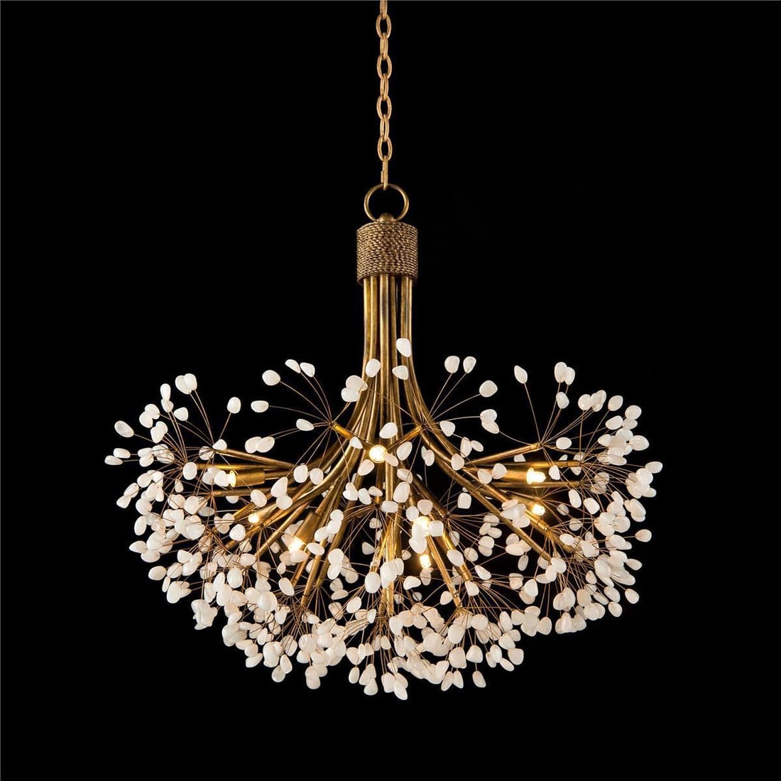 John-Richard Hollywood Regency Gold Leaf 9-Light Chandelier: John-Richard Hollywood Regency Gold Leaf 9-Light Chandelier Illuminate your space with this stunning Vintage Style Gold Leaf Chandelier, designed to bring elegance and sophistication to any room. This