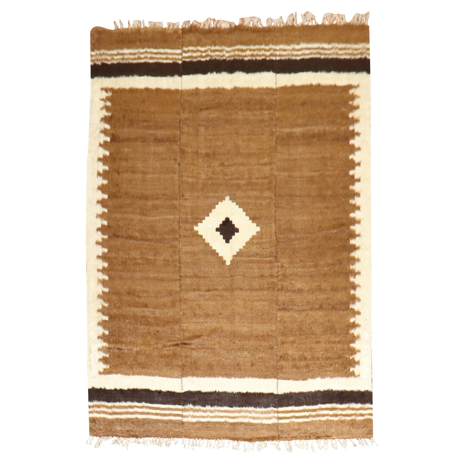 Unique Mid-Century Turkish Mohair Rug 51 x 71 Hand-Woven: Unique Mid-Century Turkish Mohair Rug 51 x 71 Hand-Woven Discover the beauty of this one-of-a-kind Turkish Mohair Rug, a stunning piece from the mid-20th century. Hand-woven with a blend of mohair and