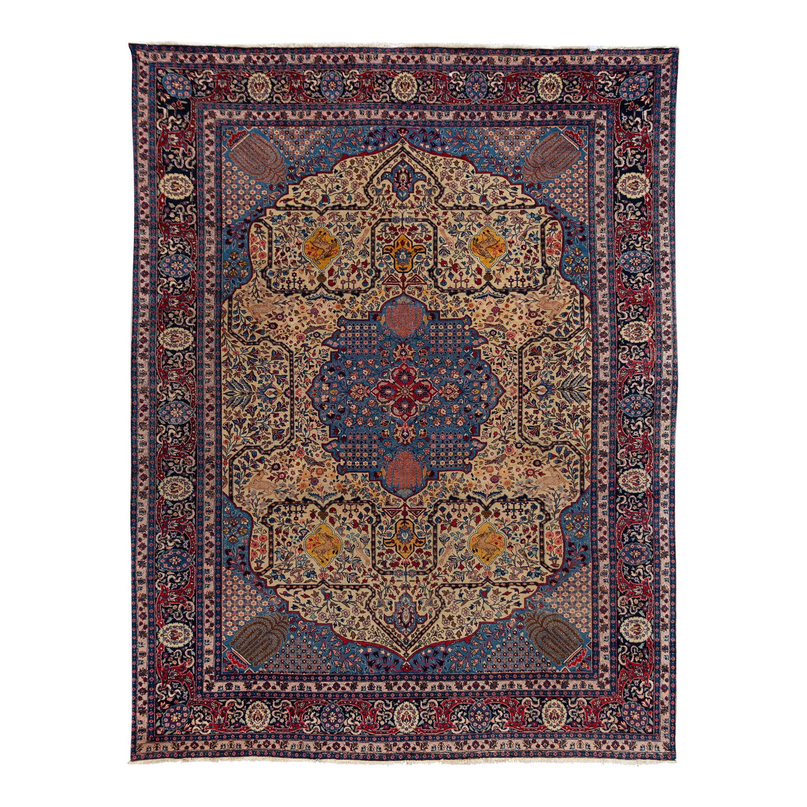 1920s Handmade Persian Tabriz Wool Rug Tan Floral Design 11'7 x 14'10: 1920s Handmade Persian Tabriz Wool Rug Tan Floral Design 11'7 x 14'10 This exquisite 1920s handmade Persian Tabriz rug features a stunning tan color field adorned with an allover medallion floral desi