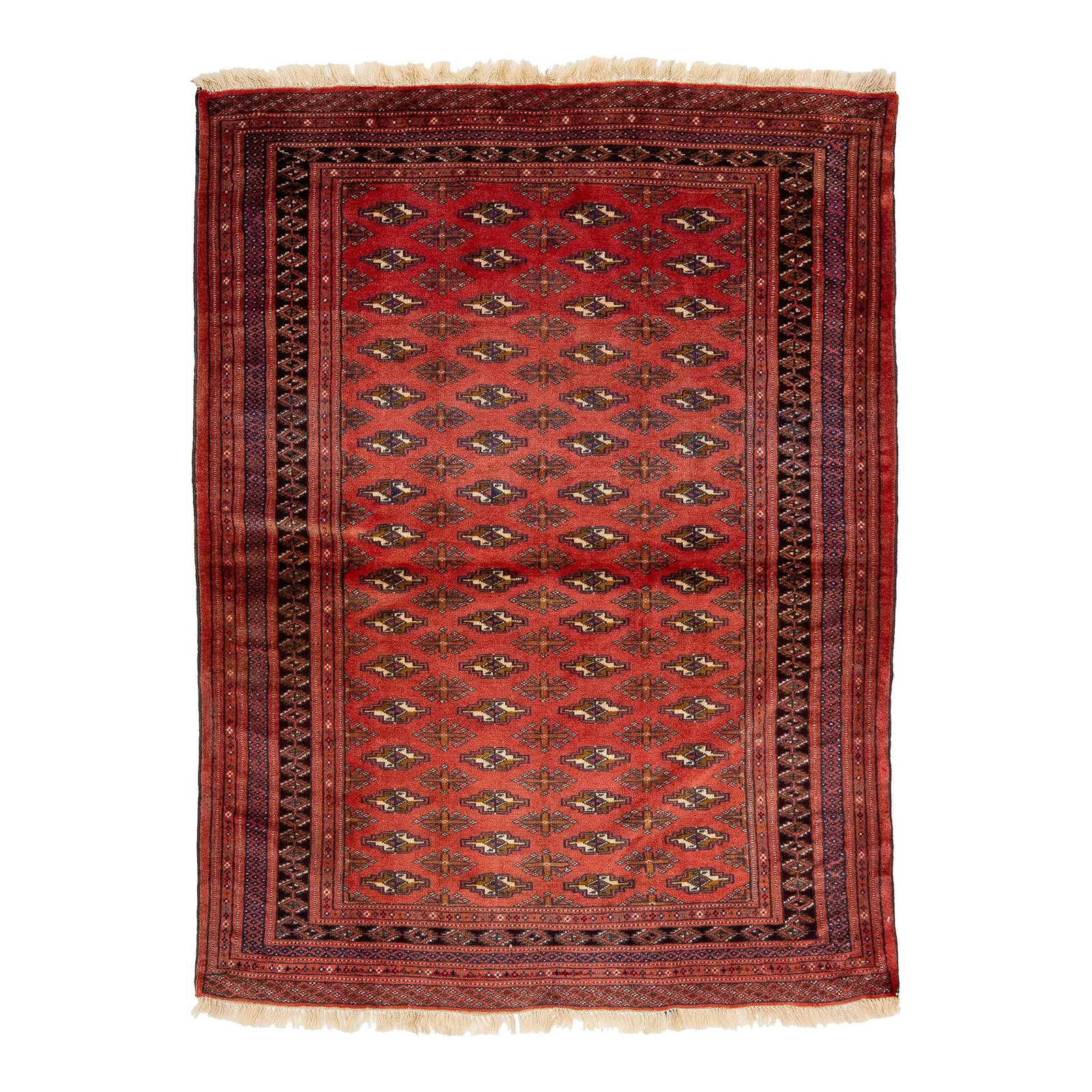 Vintage Turkmen Handmade Wool Rug Red with Multicolor Accents 4'2 x 5'5 (1 of 8)