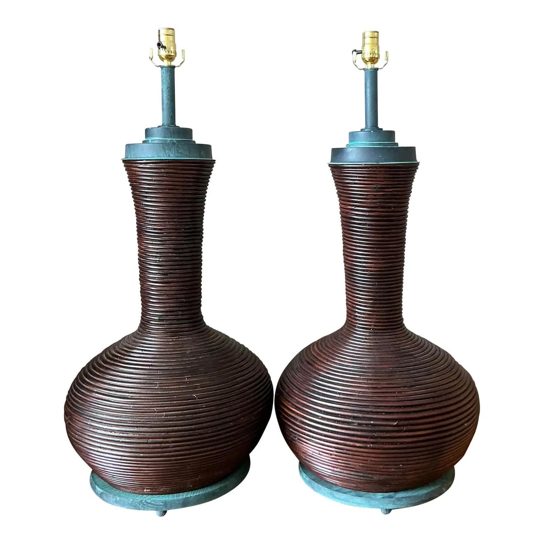 Vintage Pair of Coastal Pencil Reed Table Lamps 34.5 Inches Tall: Vintage Pair of Coastal Pencil Reed Table Lamps 34.5 Inches Tall Make a powerful design statement with this monumental pair of vintage table lamps, handcrafted from tightly coiled pencil reed. These l