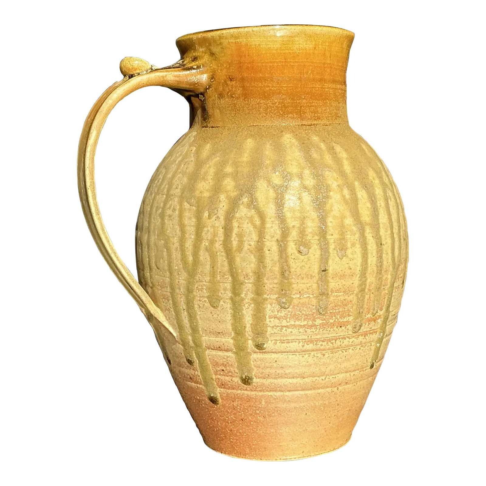 Vintage Boho Studio Pottery Pitcher Goldenrod Handmade Decor: Vintage Boho Studio Pottery Pitcher Goldenrod Handmade Decor This Vintage Boho Original Studio Pottery Pitcher beautifully combines handcrafted artistry with an organic form and earthy glaze. It serve