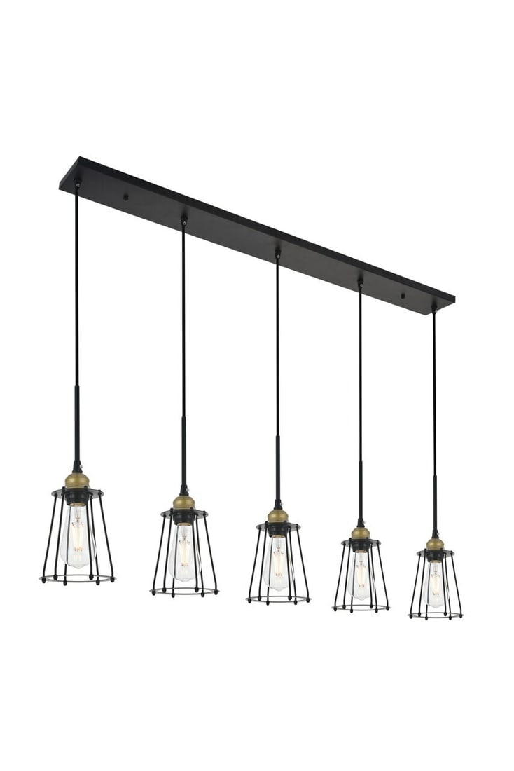 Auspice 5-Light Brass Black Pendant Fixture 45.5 Inch: Auspice 5-Light Brass Black Pendant Fixture 45.5 Inch This modern pendant chandelier from the Auspice collection features a sleek brass and black finish, making it a stylish addition to dining rooms, 