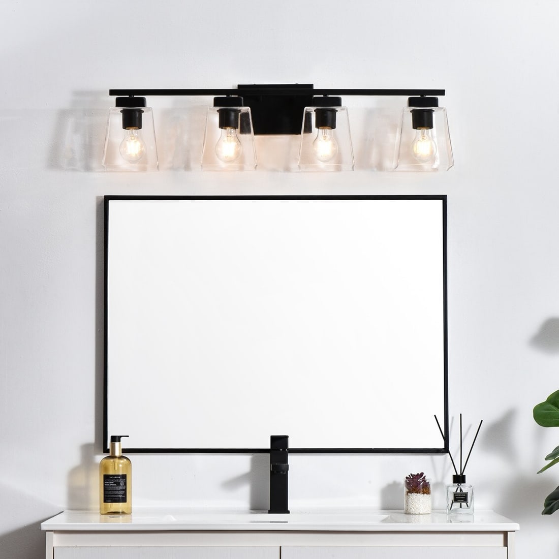 Black 4-Light Merrick Wall Sconce with Glass Shades (1 of 7)