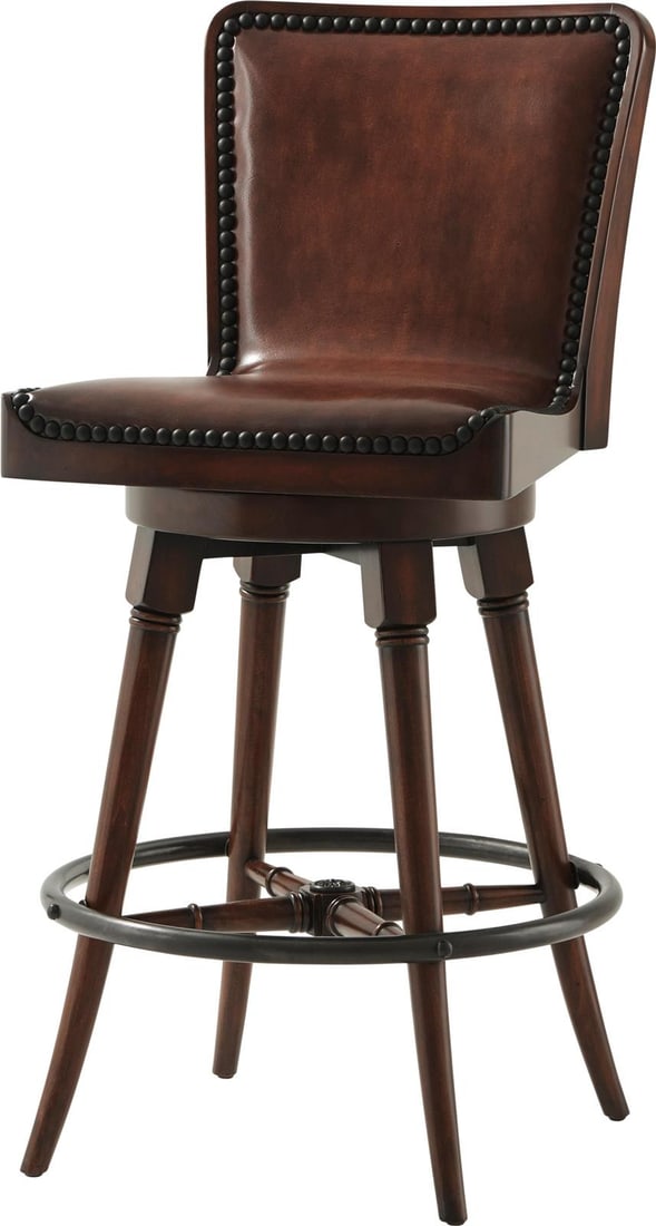 Theodore Alexander Regency Mahogany Bar Stool with Swivel Feature: Theodore Alexander Regency Mahogany Bar Stool with Swivel Feature This elegant Regency style bar stool is crafted from high-quality mahogany, showcasing a sophisticated walnut finish. Ideal for adding