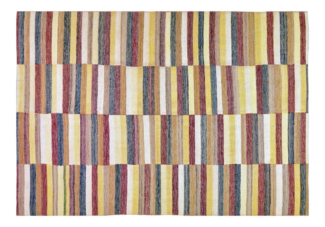 Afghan Wool Kilim Rug With Geometric Pattern 6'5 x 9'3 Blue (1 of 5)