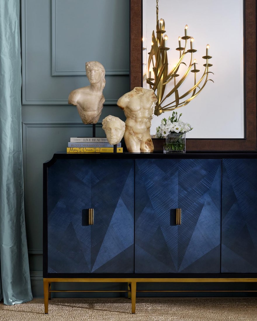 Currey Aimee Kurz Kallista Blue Credenza Brass Finish (1 of 8)