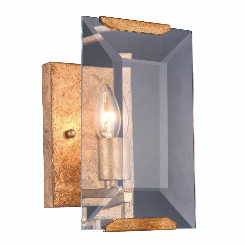 Monaco Golden Iron Glass Wall Sconce 1 Light 6 inch: Monaco Golden Iron Glass Wall Sconce 1 Light 6 inch This modern wall sconce features a golden iron finish paired with clear glass crystal accents, creating a sophisticated lighting solution for indoor