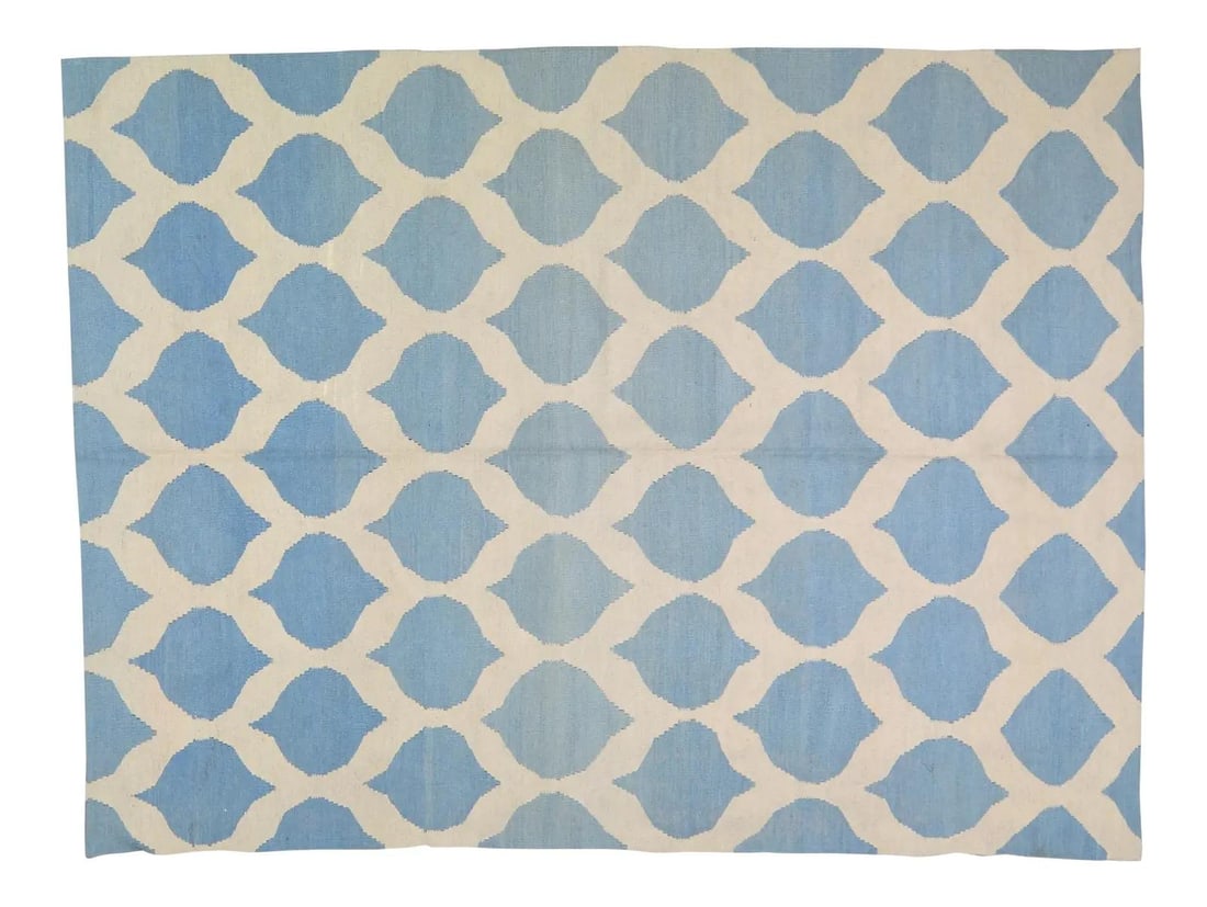 Afghan Maimana Kilim Wool Rug with Geometric Motif 5'8" x 7'7": Afghan Maimana Kilim Wool Rug with Geometric Motif 5'8" x 7'7" This vintage Afghan Maimana kilim is hand woven using organic wool and features natural colors with a geometric pattern. The rug is prese
