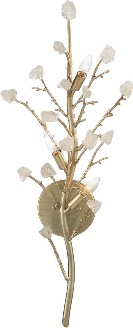 John-Richard 3-Light Quartz Branched Wall Sconce Champagne Silver Leaf: John-Richard 3-Light Quartz Branched Wall Sconce Champagne Silver Leaf Illuminate your space with this elegant Traditional Quartz Branched Wall Light, designed in an antique or vintage style. This stu