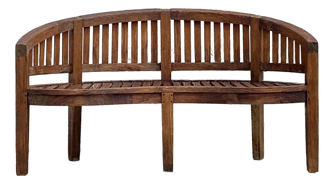 Vintage Curved Teak Bench for Indoor Outdoor Spaces (1 of 10)