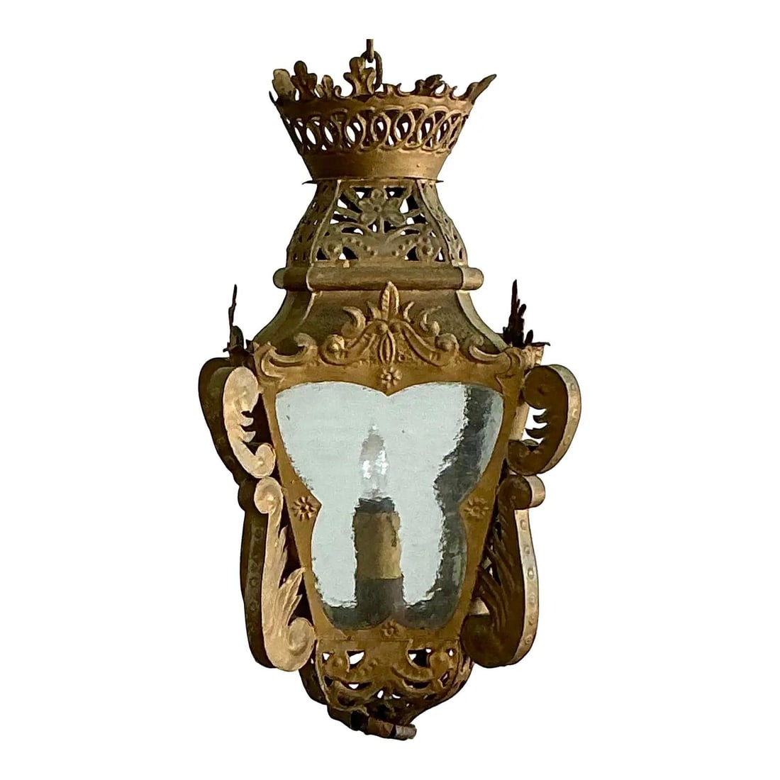 Vintage Bohemian Gold Pierced Metal Lantern 27 Inch (1 of 10)