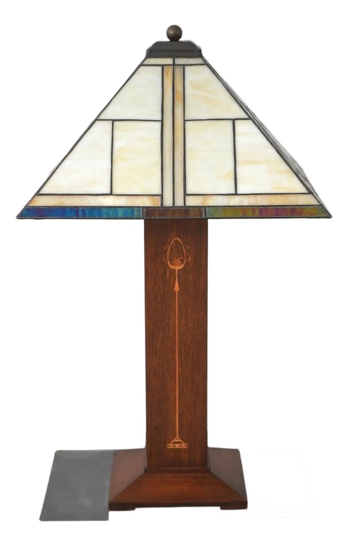 Harvey Ellis Mission Oak Slag Glass Table Lamp (1 of 10)