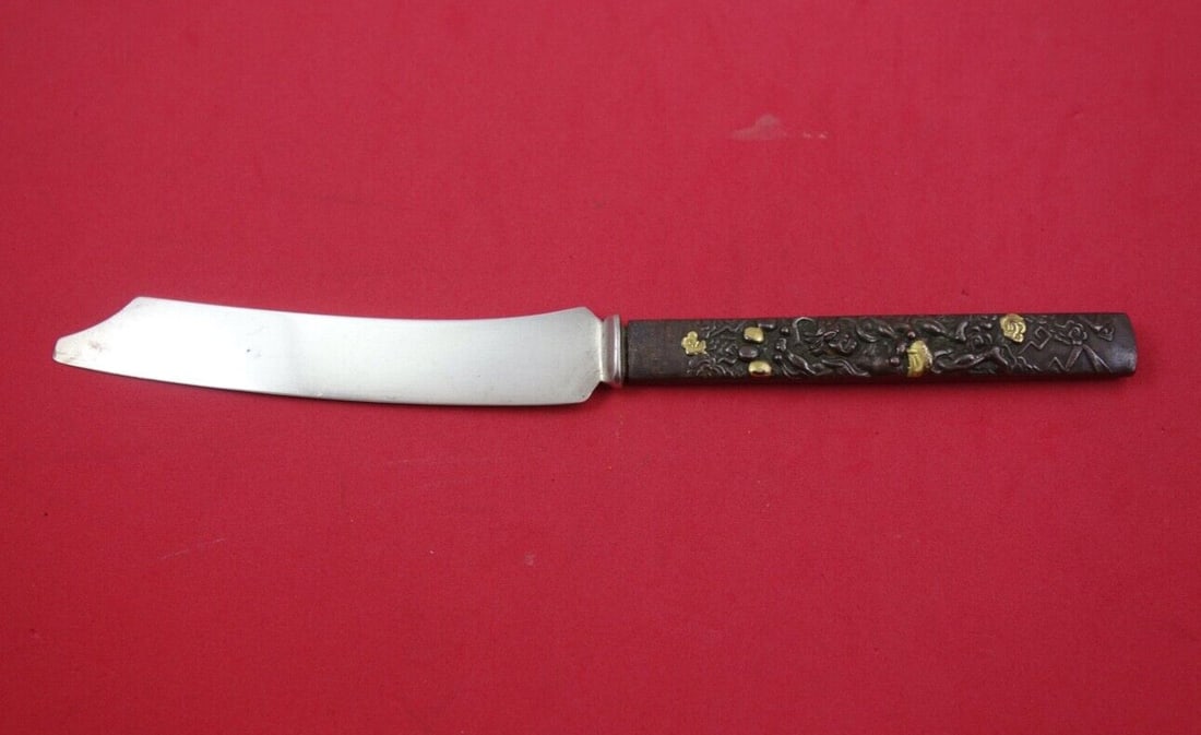 Japanese Kozuka Silver Fish Knife with Mixed Metal Man and Gilt Flower Motif (1 of 3)