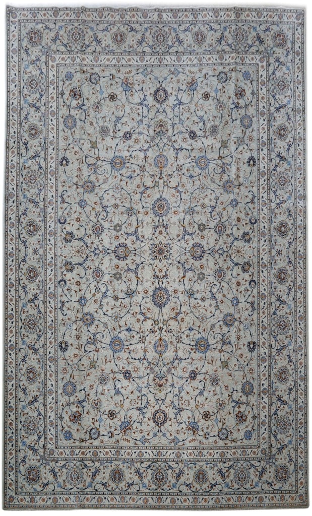 11 x 18 Ivory Persian Kashan Rug Handmade Wool Iran: 11 x 18 Ivory Persian Kashan Rug Handmade Wool Iran Free continental US Shipping Elevate your interior with this exquisite 11' x 18' Ivory Persian Kashan Rug, a true masterpiece of traditional Persian