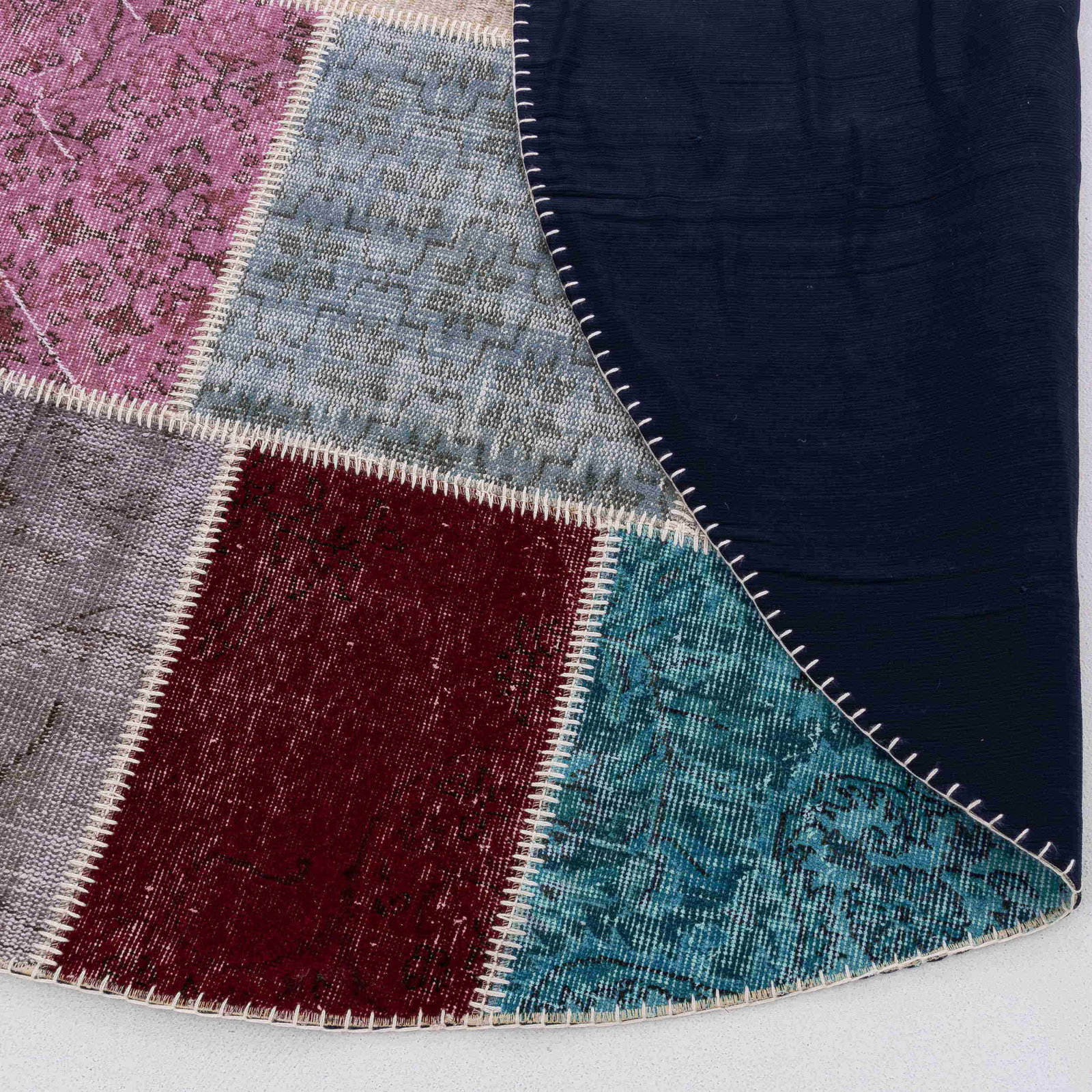 Authentic Handmade Round Patchwork Wool Carpet 98.4" - 3