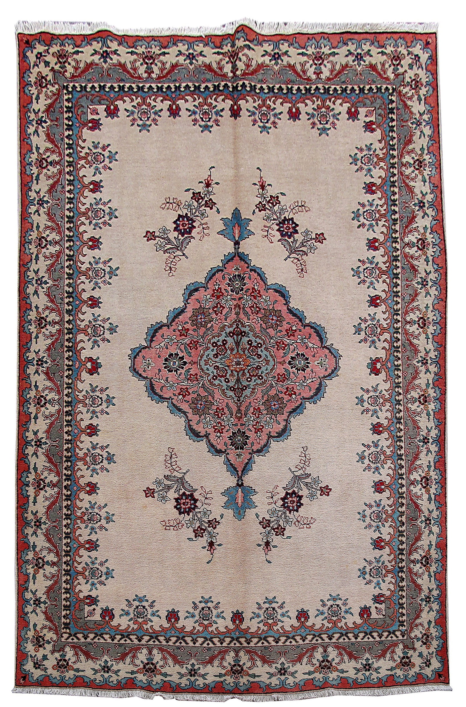 Handcrafted 7' x 10' 11" Ivory Persian Tabriz Rug Silk-like Pile: Handcrafted 7' x 10' 11" Ivory Persian Tabriz Rug Silk-like Pile Free continental US Shipping Enhance your living space with this exquisite handcrafted Ivory Persian Tabriz Rug. Created by skilled Per
