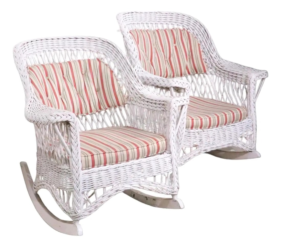 Pair of White Wicker Bar Harbor Rockers (1 of 10)