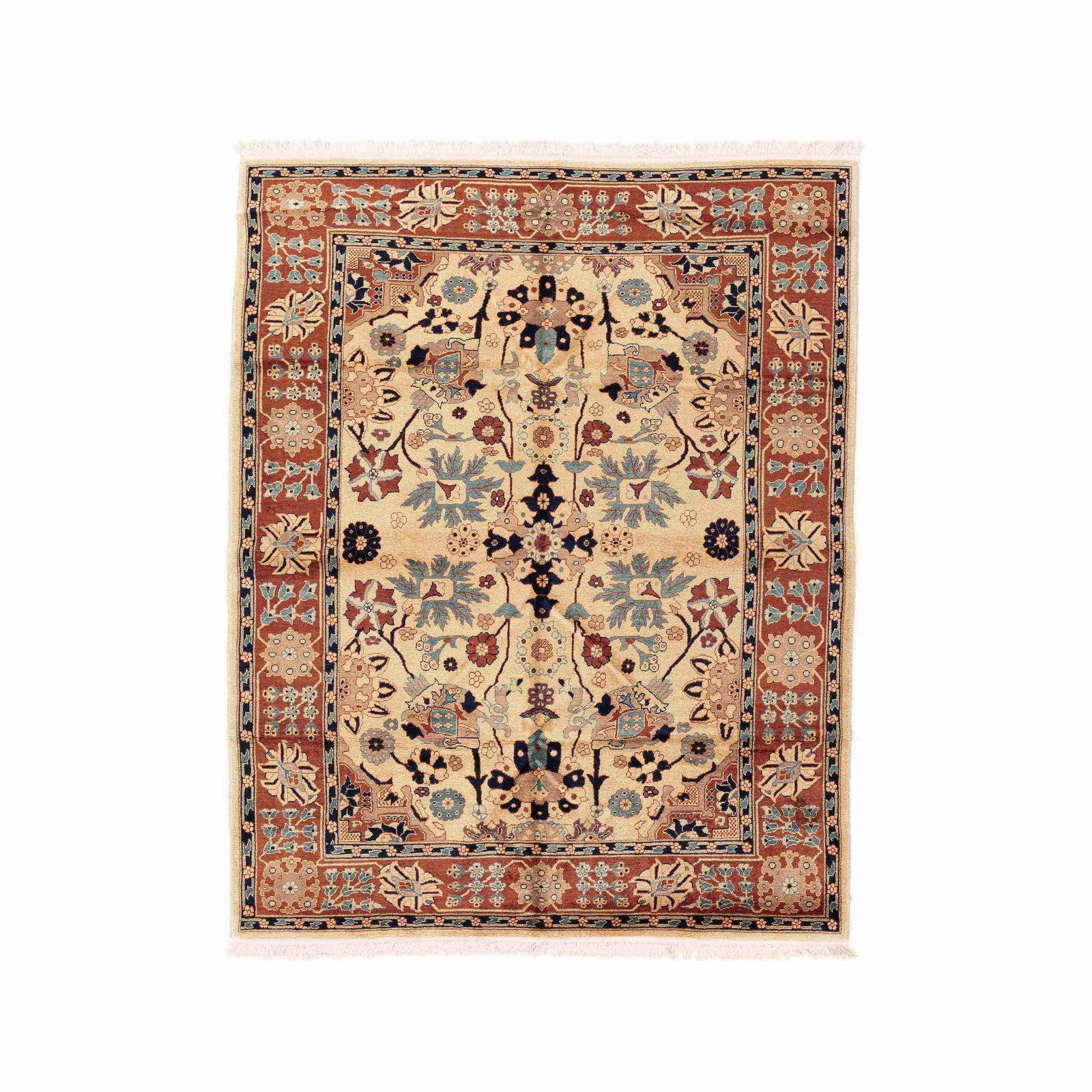 Handmade Usak Carpet Wool on Cotton 72.8x90.6 Inches: Handmade Usak Carpet Wool on Cotton 72.8x90.6 Inches This authentic handmade Usak carpet showcases exquisite craftsmanship, featuring a durable blend of wool on cotton for a luxurious feel. The double