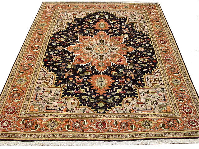 5 x 6.9 Persian Tabriz Rug Wool and Silk 400 KPSI Black Geometric: 5 x 6.9 Persian Tabriz Rug Wool and Silk 400 KPSI Black Geometric Free continental US Shipping This fine Persian Tabriz rug features a striking black geometric pattern and is expertly hand-knotted in 