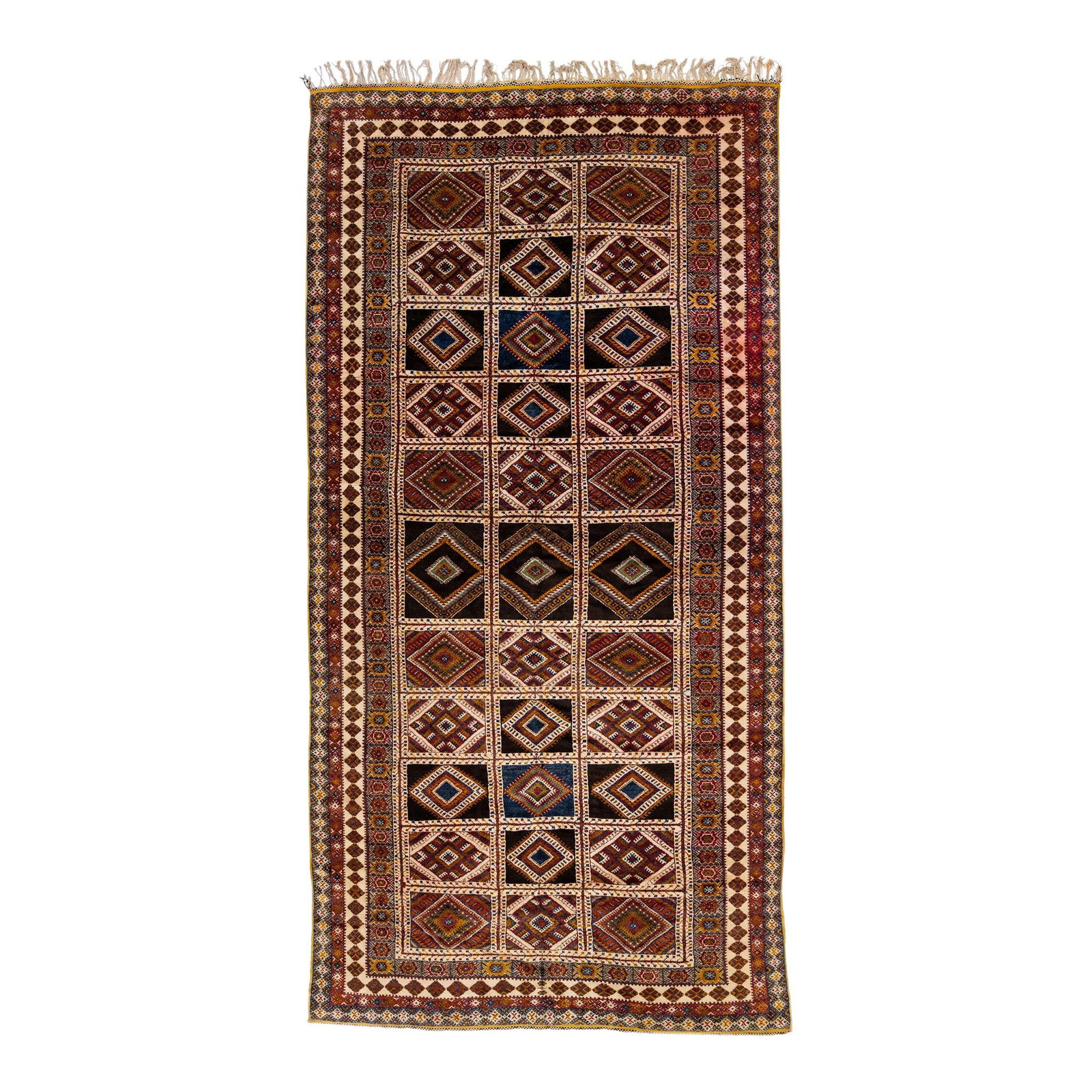 Vintage 1960s Handmade Moroccan Wool Rug 8' x 16'1' Tribal Design: Vintage 1960s Handmade Moroccan Wool Rug 8' x 16'1' Tribal Design This vintage Moroccan rug showcases a stunning all-over geometric tribal design, hand-knotted from high-quality wool. The earthy tones