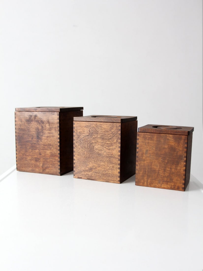 Three Vintage Wood Storage Canisters Mid Century (1 of 14)