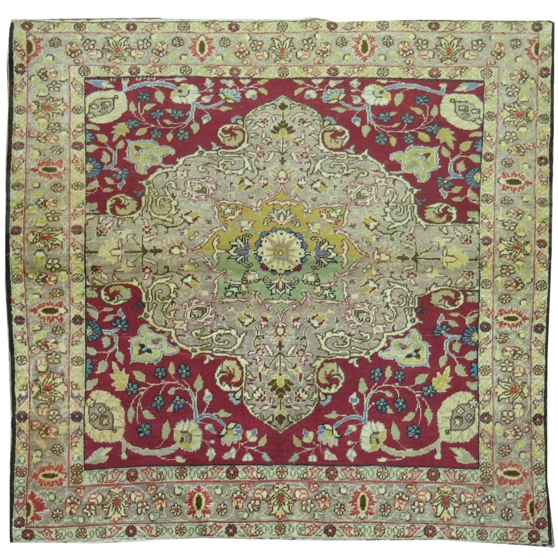 Antique Sivas Wool Hand-Knotted Square Throw Rug (1 of 6)