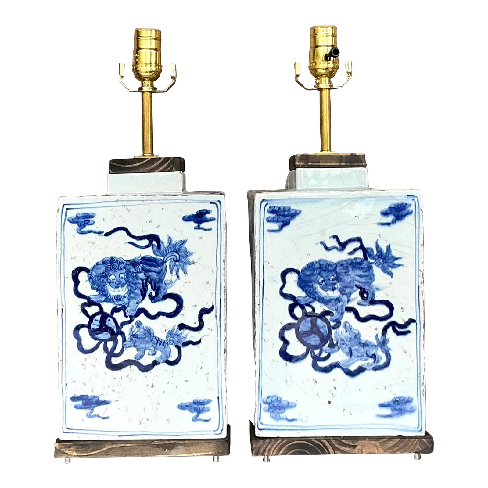 Vintage Boho Blue Dragon Lamps Pair Unique Eclectic Decor (1 of 5)