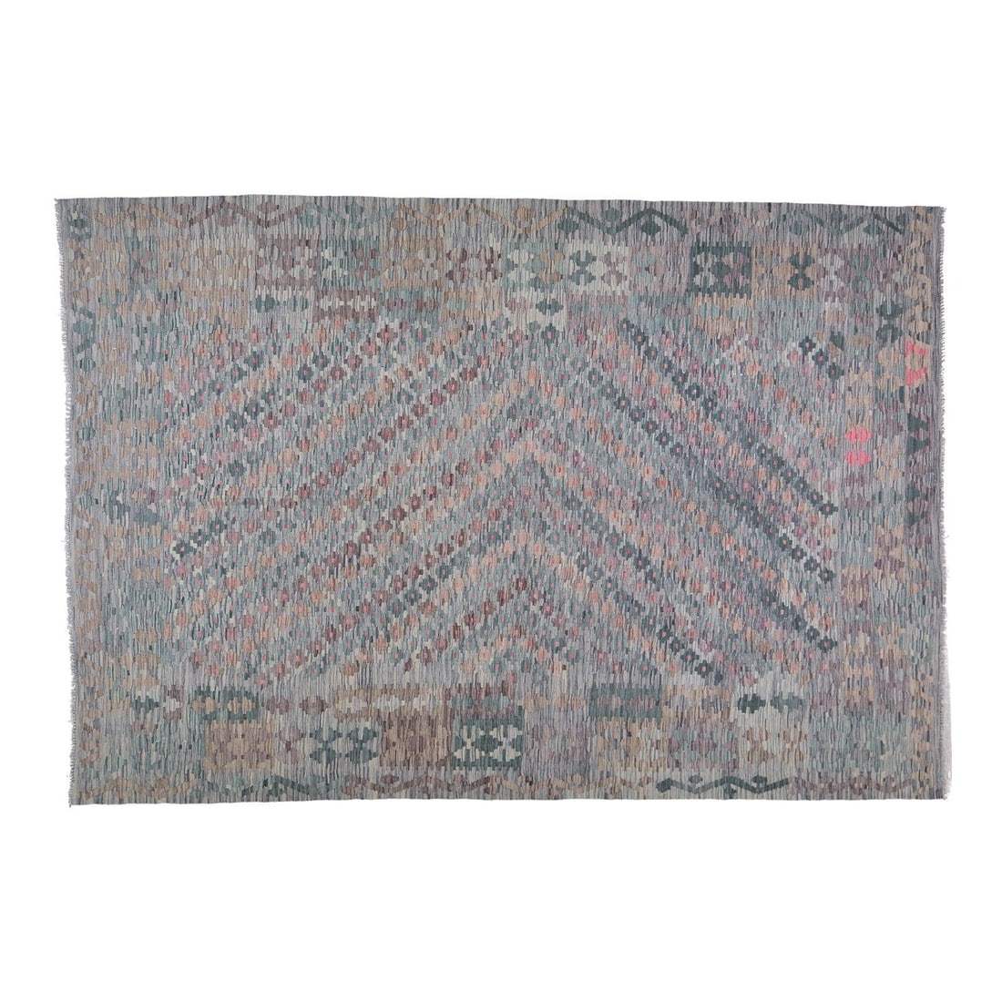 Gray Wool Flatweave Kilim Rug 6'6 x 9'5 Hand-Knotted Afghan Maimana (1 of 2)
