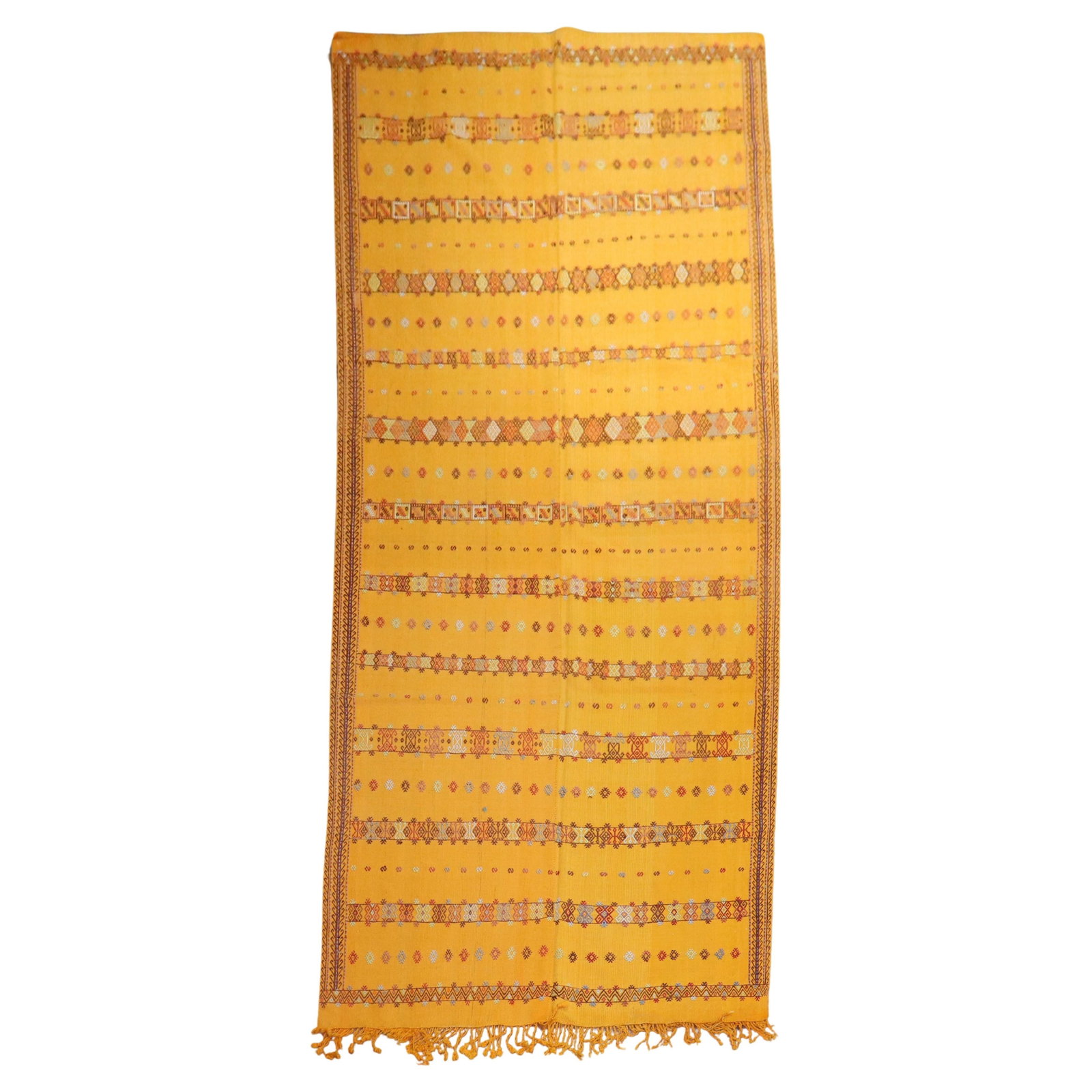 Mid Century Moroccan Wool Kilim Rug 64 x 159 in Bright Yellow (1 of 12)