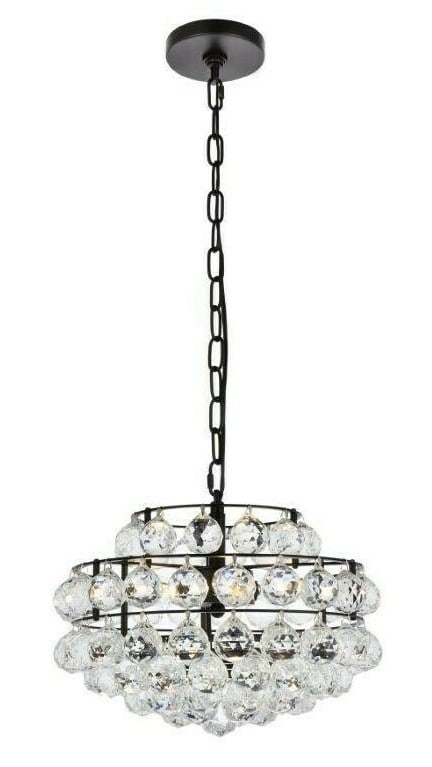 Savannah Black Crystal 3-Light Pendant Chandelier 14 Inch: Savannah Black Crystal 3-Light Pendant Chandelier 14 Inch This modern 3-light pendant chandelier features a black frame with clear Royal Cut crystal balls, offering both elegance and contemporary styl