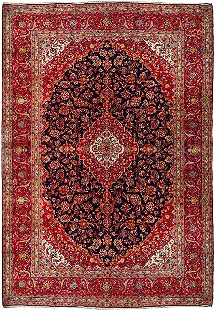 Handcrafted 9'10 x 14' Navy Blue Persian Kashan Rug (1 of 6)