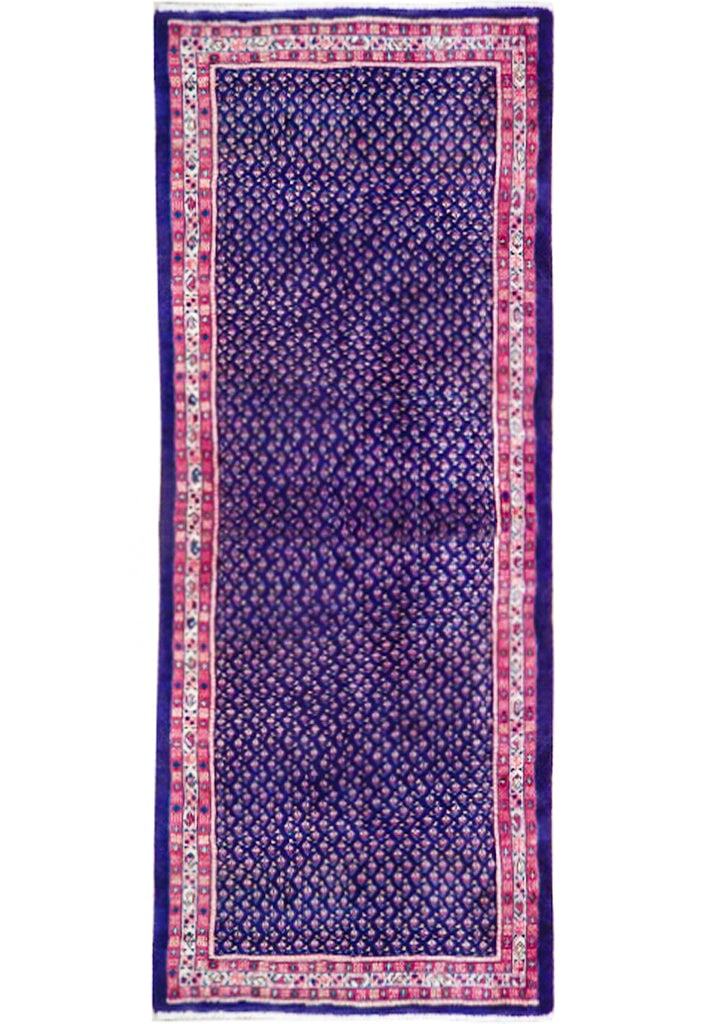 4'4" x 9'10" Indigo Blue Semi Antique Persian Mir Runner Rug: 4'4" x 9'10" Indigo Blue Semi Antique Persian Mir Runner Rug Free continental US Shipping Transform your space with this exquisite 4' 4" x 9' 10" Indigo Blue Semi Antique Persian Mir Runner. Handcraft