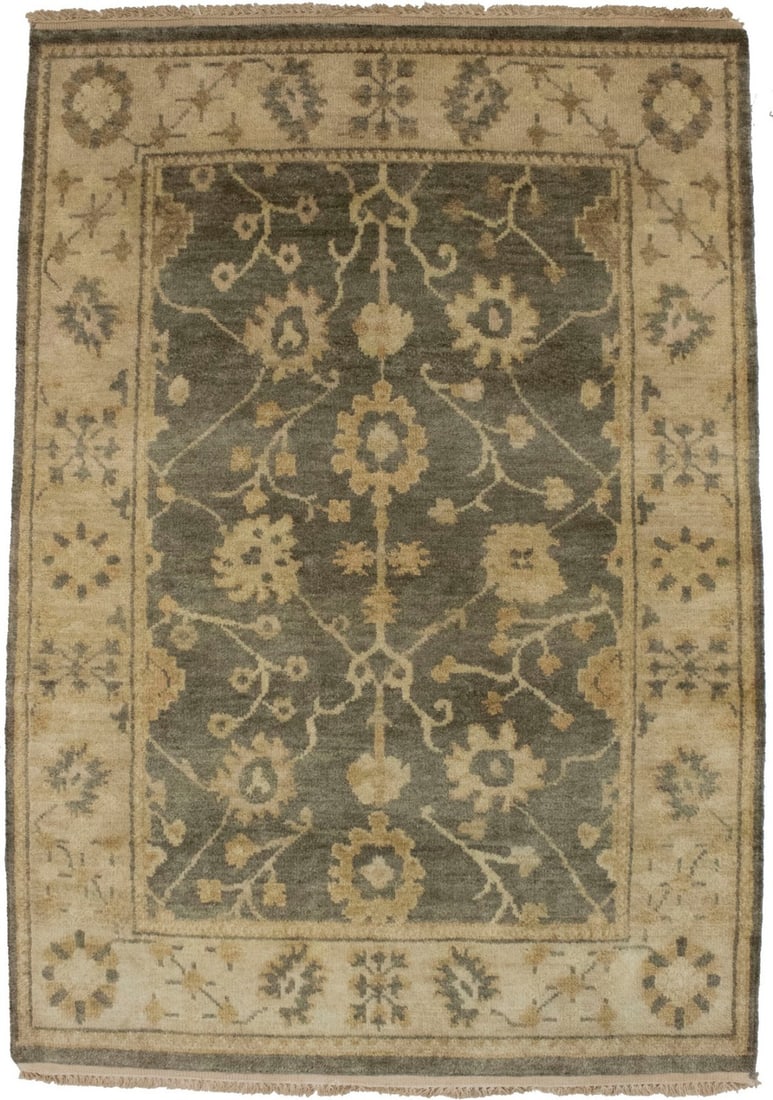Hand-Knotted Vintage Oushak Floral Wool Area Rug 4'1 x 5'9 Eco-Friendly: Hand-Knotted Vintage Oushak Floral Wool Area Rug 4'1 x 5'9 Eco-Friendly Enhance your home decor with this hand-knotted vintage Oushak oriental rug featuring a muted floral design. Measuring 4'1" x 5'9