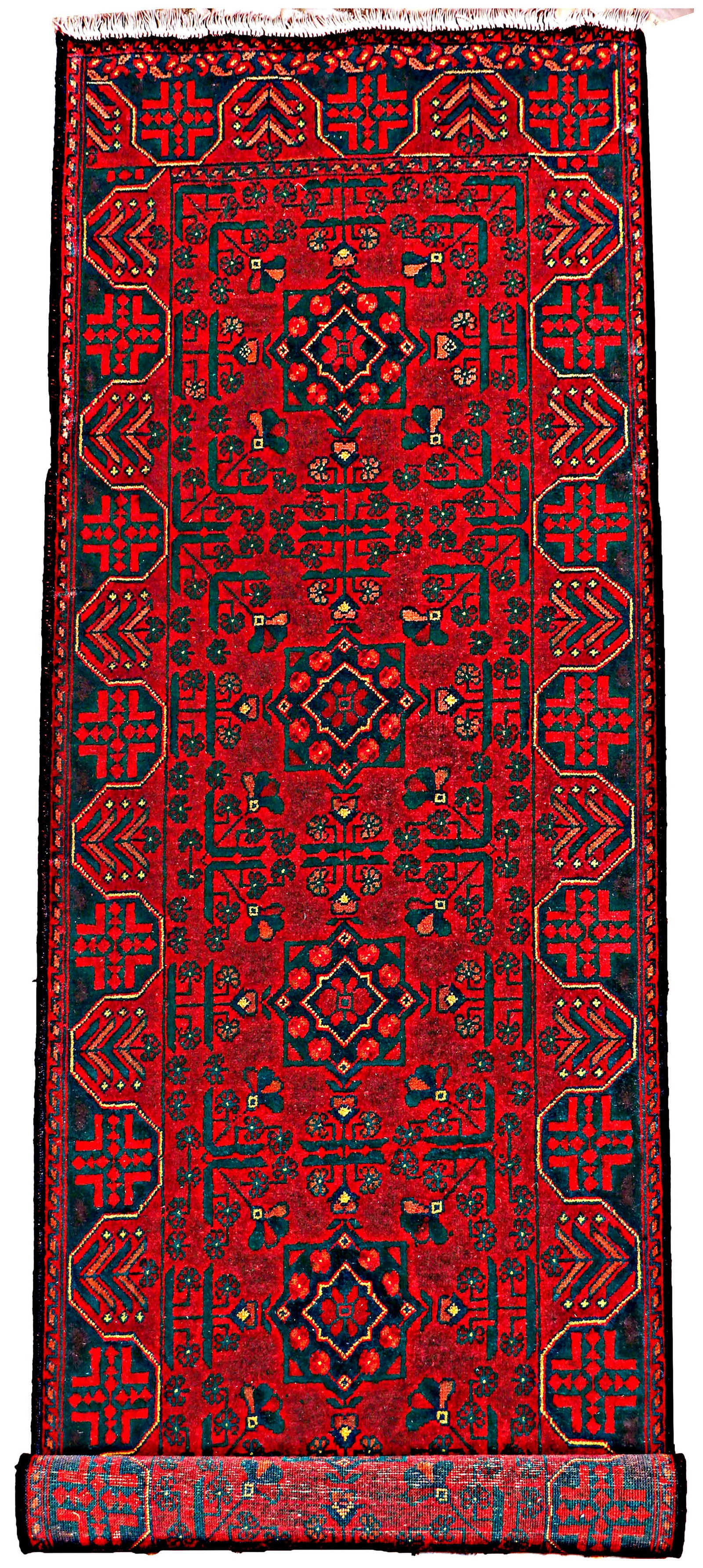 Hand-Knotted 2.11 x 9.4 Dark Red Afghan Khal Mohammadi Runner Rug: Hand-Knotted 2.11 x 9.4 Dark Red Afghan Khal Mohammadi Runner Rug Free continental US Shipping Enhance your living space with this exquisite hand-knotted Khal Mohammadi rug, measuring 2.11 x 9.4 feet.