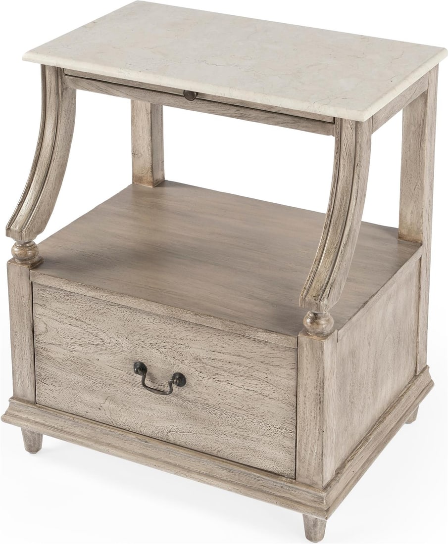 Butler Mabel Gray Transitional Nightstand in Mahogany: Butler Mabel Gray Transitional Nightstand in Mahogany Elevate your bedroom with the Butler Mabel Nightstand, designed in a stylish rustic gray finish. This versatile nightstand features a transitional
