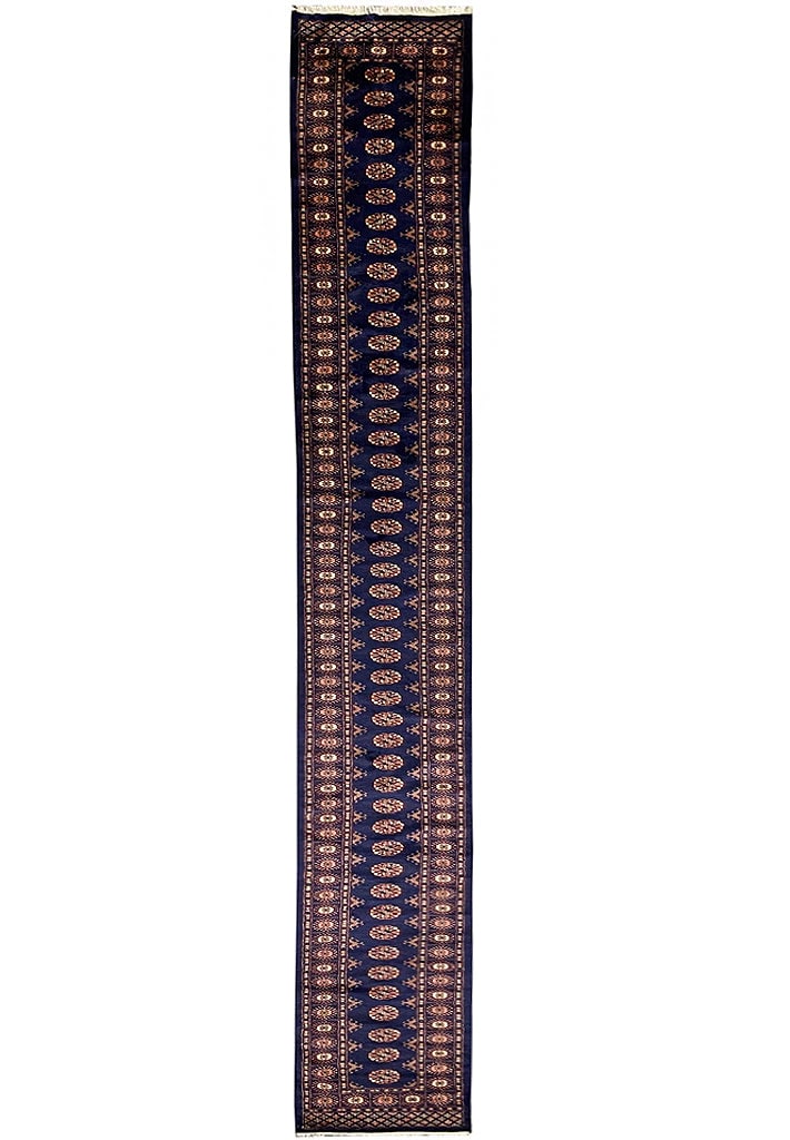 Handmade 20 Feet Dark Blue Bokhara Runner Rug (1 of 11)